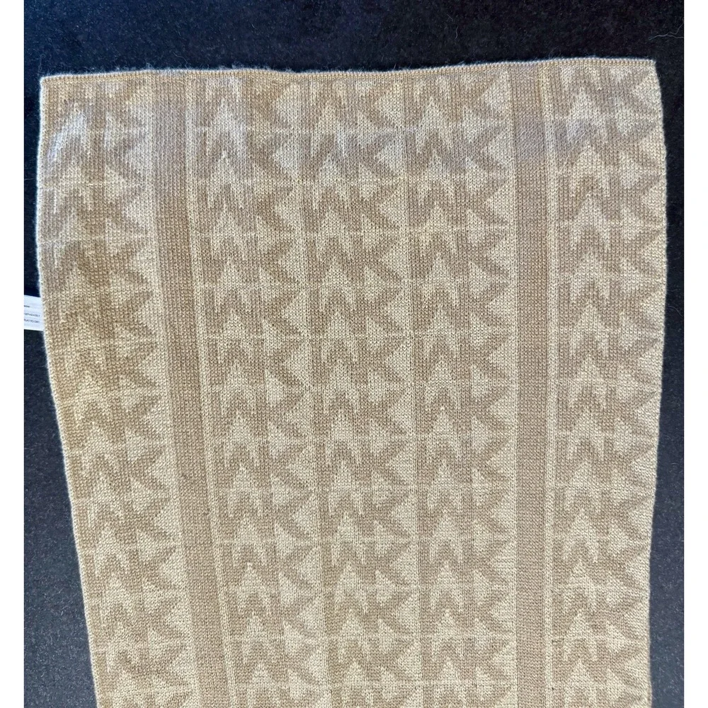 MICHAEL KORS Scarf Women's Camel Knit Monogram MK Signature Logo Long Rectangle